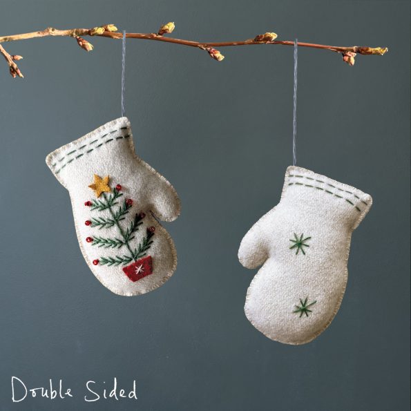 Hanging Decoration - Cream Embroidered Mitten