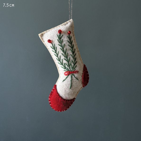 Hanging Decoration - Cream Embroidered Stocking