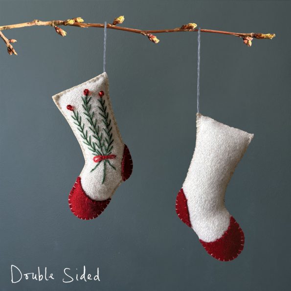 Hanging Decoration - Cream Embroidered Stocking