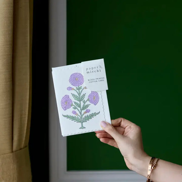 Hand Block Printed Greeting Card - Genda Lilac