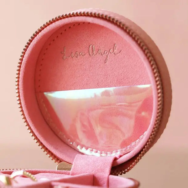 Peach Pink Round Travel Jewellery Case