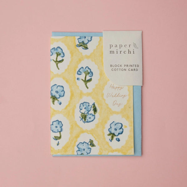 Hand Block Printed Wedding Card - Scallop Tiles Alaska