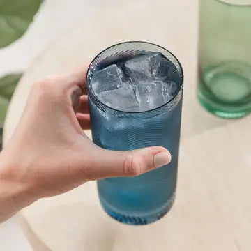 Twist Highball Glass Tumblers - Set of 2 - Blue/Green