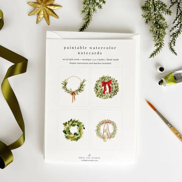 Paintable Watercolour Notecard Set - Wreaths