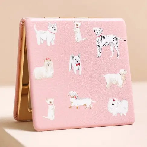 Pink Dog Print Compact Mirror