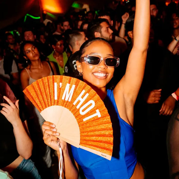 Hand Fan - 'I'm Hot' Orange Glitter