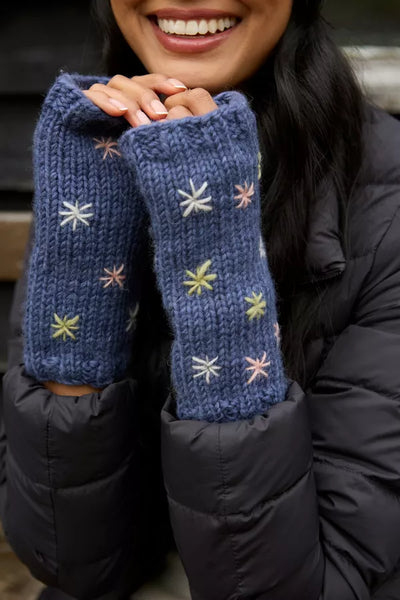 Pachamama Merino Wildflower Handwarmers - Denim