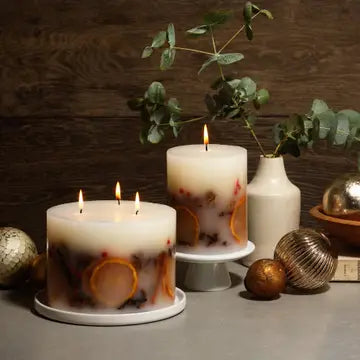 Luxury Handmade Winter Botanical Christmas Pillar Soy Candle - 2 Sizes