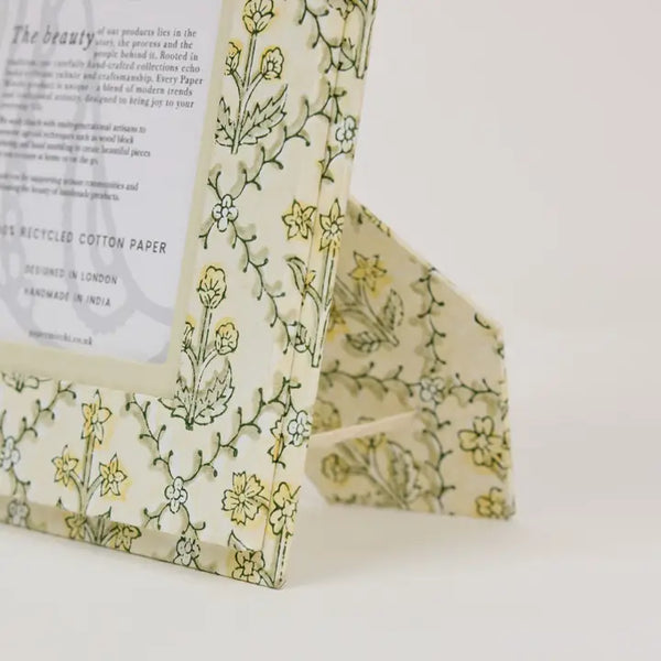 Block Printed Picture Frame (4x6) - Floral Lattice Buttercream