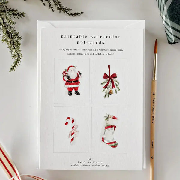 Paintable Watercolour Notecard Set - Classic Christmas