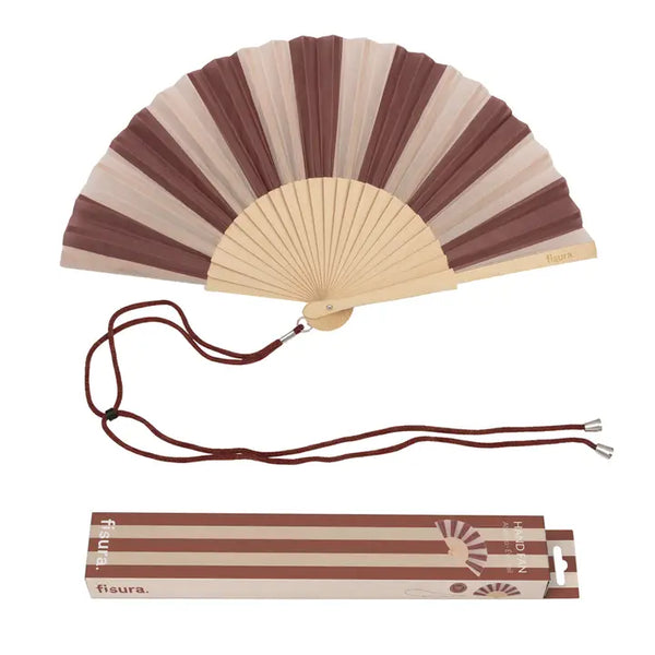 Hand Fan - Brown/Beige Striped