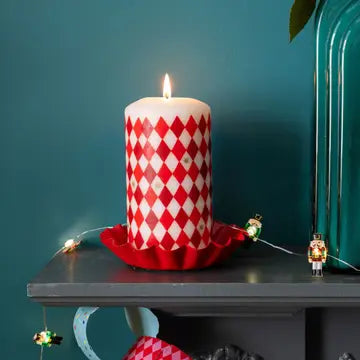 Scalloped Red Metal Pillar Candle Dish