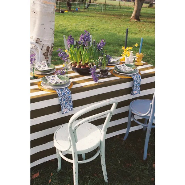 Khaki & White Striped Tablecloth