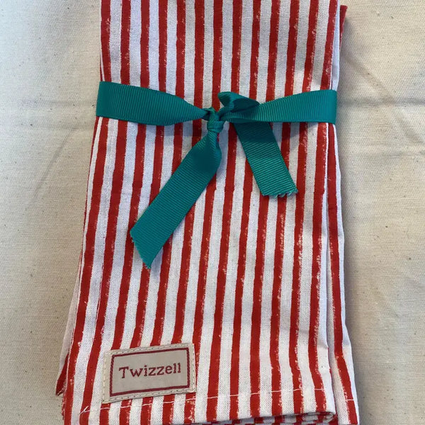 Red and White Pinstripe Napkins - Set of 4
