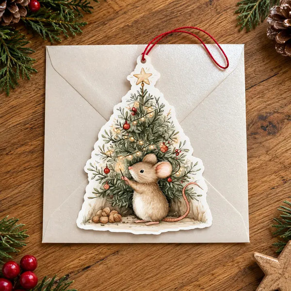 Hanging Christmas Card - Country Mouse