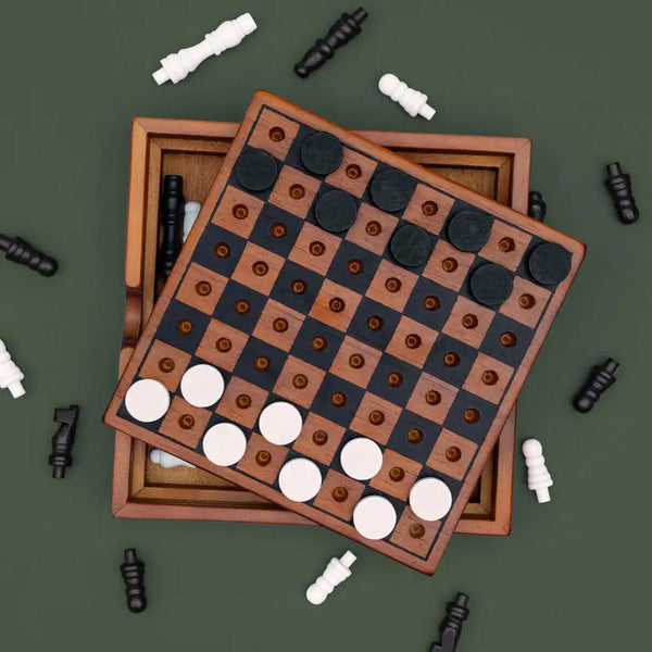 Checkmate - Iron & Glory Wooden Chess & Checkers Set