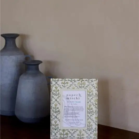 Block Printed Picture Frame (4x6) - Floral Lattice Buttercream