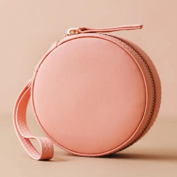 Peach Pink Round Travel Jewellery Case