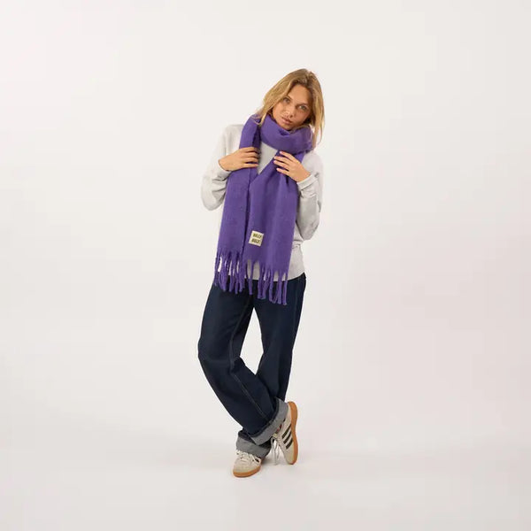 Wide Scarf in Mixed Wool - Purple