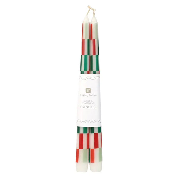 Red & Green Check Dinner Candles - 2 Pack