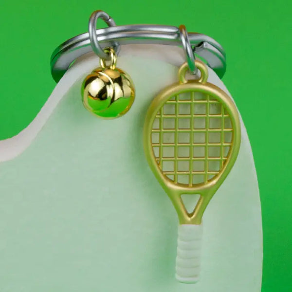 Metalmorphose Keyring - Gold Tennis Racket & Ball