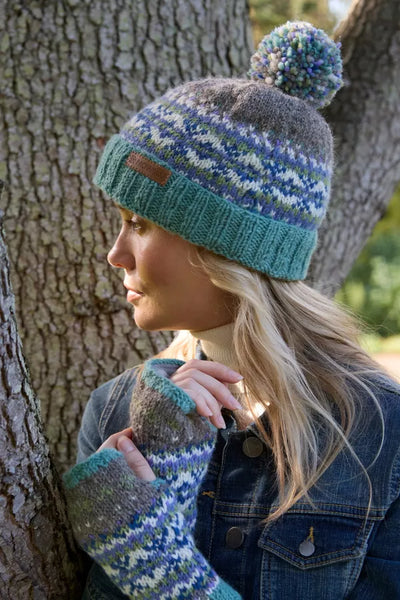 Pachamama Iona Roll Back Bobble Hat - Aqua