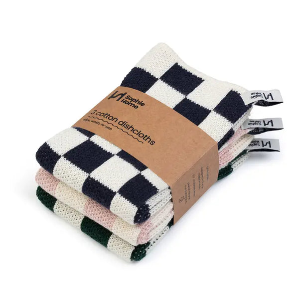 Reusable & Eco-Friendly Cotton Knit Dishcloths - Forest Check