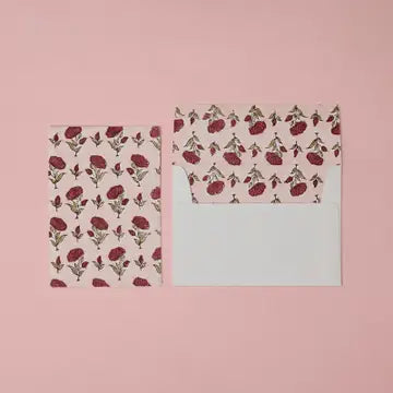 Hand Block Printed Greeting Card - Gc Ditsy Floral Scarlet