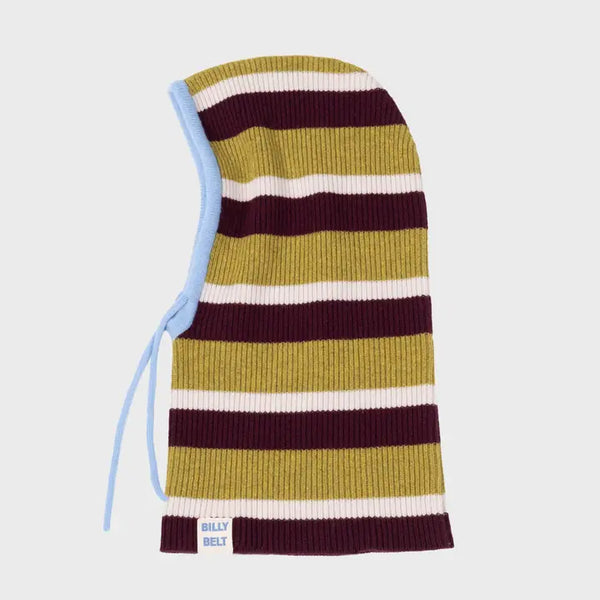 100% Wool Balaclava - Striped Olive & Wine Red