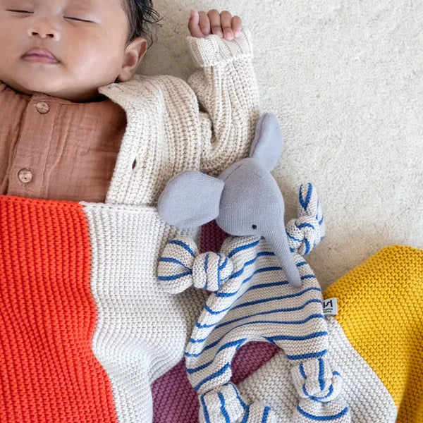 Cotton Knit Baby Comforter Cuddle Cloth: Elephant Cobalt
