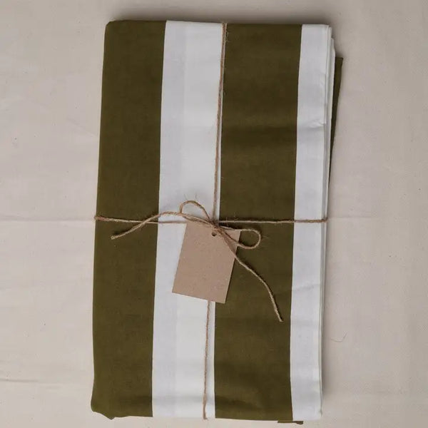 Khaki & White Striped Tablecloth