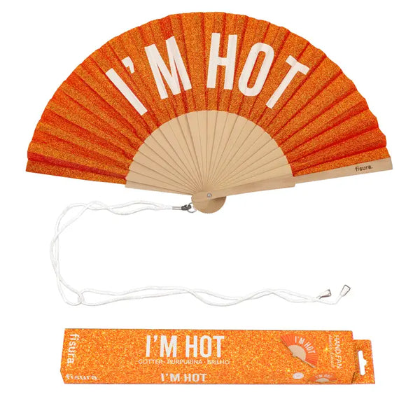 Hand Fan - 'I'm Hot' Orange Glitter