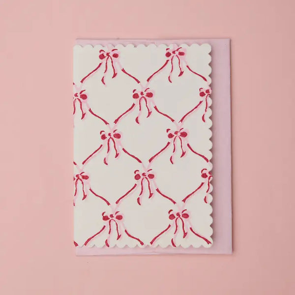 Hand Block Printed Greeting Card - Bows Pink Sorbet