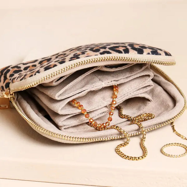 Leopard Print Velvet Pouch Jewellery Case