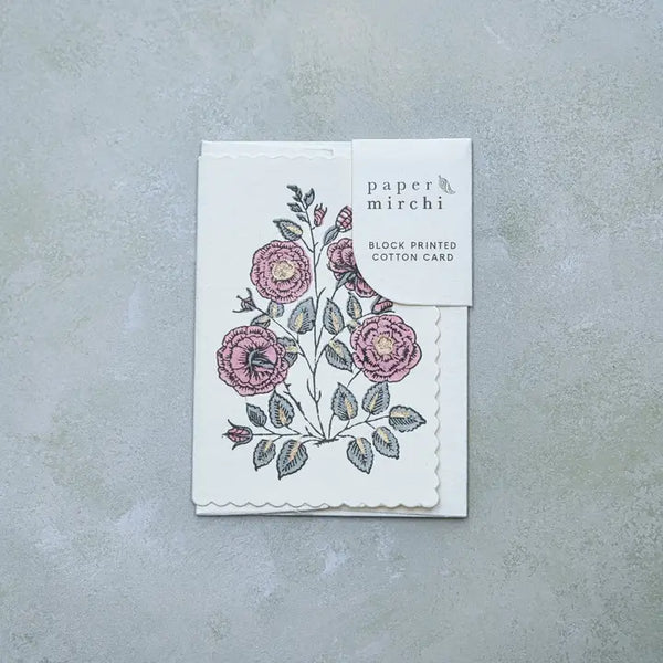 Hand Block Printed Greeting Card - Gulab Dusky Pink