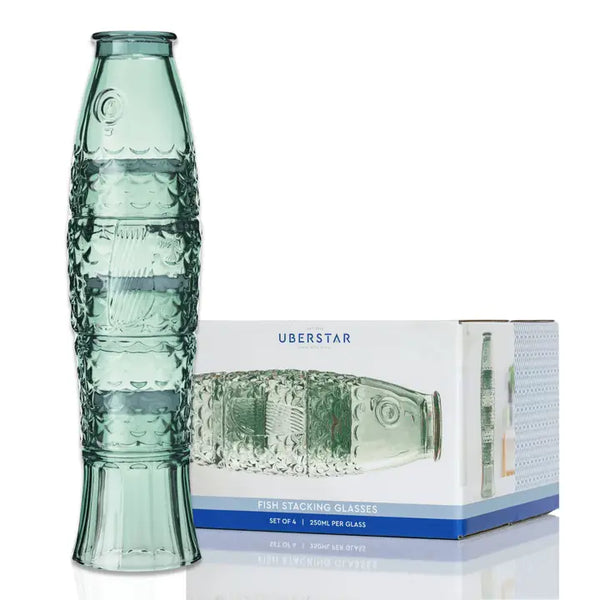 Fish Stacking Drinking Glass - Set of 4 - Green