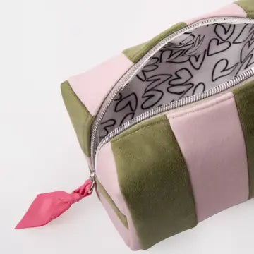 Pink/Green Stripe Cube Cosmetic Bag