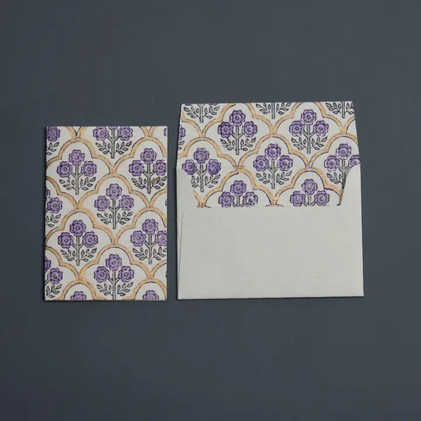 Hand Block Printed Greeting Card - Trellis Lavender