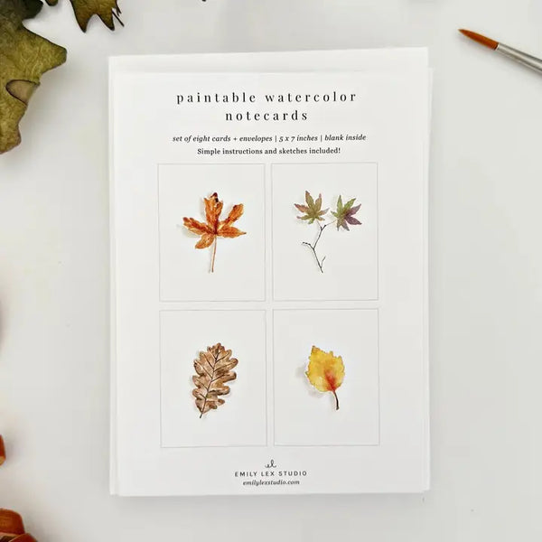 Paintable Watercolour Notecard Set - Fall Leaves