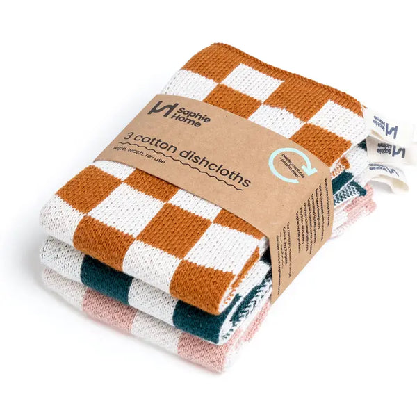 Reusable & Eco-Friendly Cotton Knit Dishcloths - Mustard Check