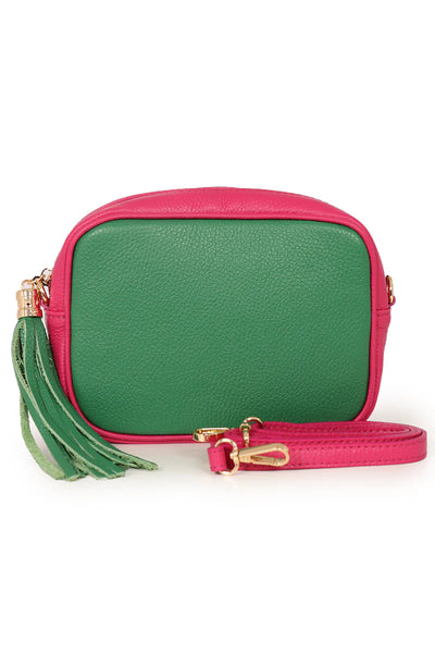 Crossbody Leather Camera Bag - Bright Green & Fuschia