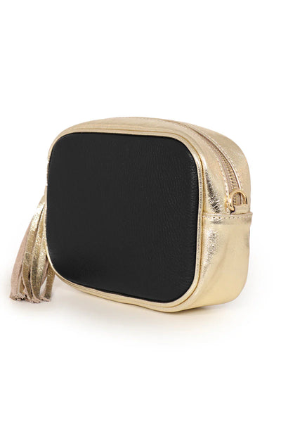 Crossbody Leather Camera Bag - Black & Gold