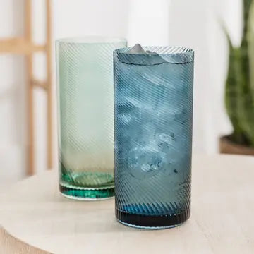 Twist Highball Glass Tumblers - Set of 2 - Blue/Green