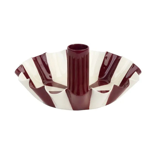 Burgundy Stripe Scalloped Candle Holder