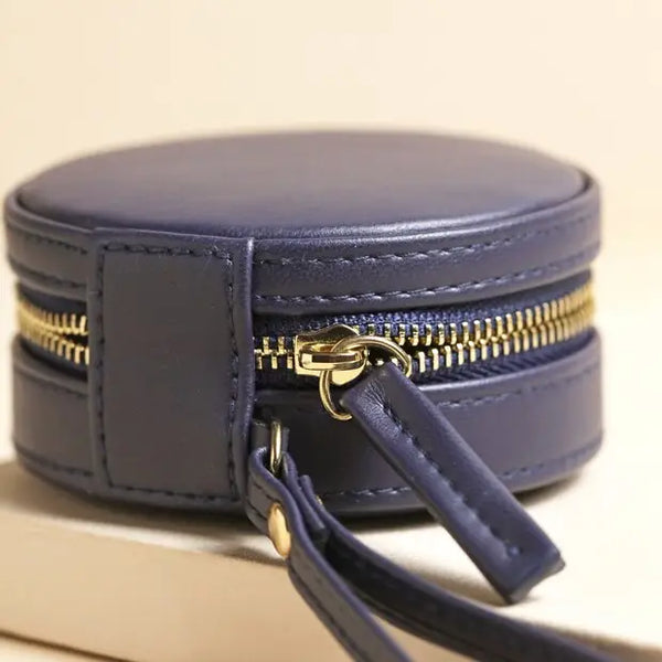 Navy Round Travel Jewellery Case