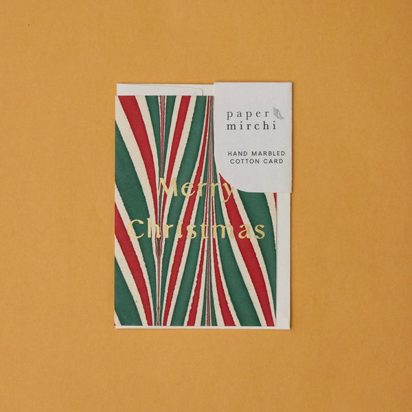 Christmas Hand Marbled Card - Candy Stripes
