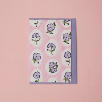 Hand Block Printed Greeting Card - Scallop Tiles Violet Meringue