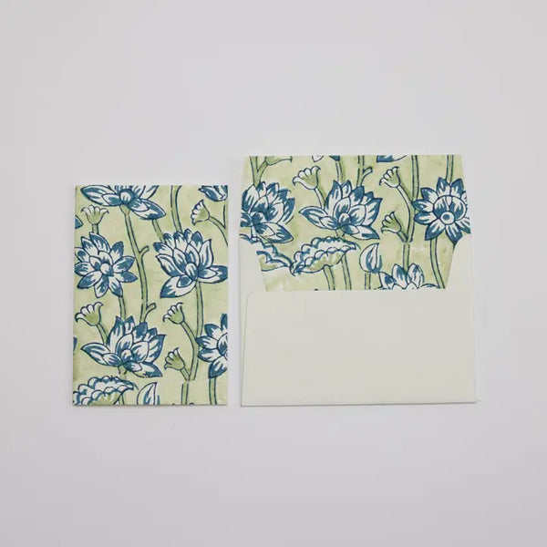 Hand Block Printed Greeting Card - Lotus Indigo