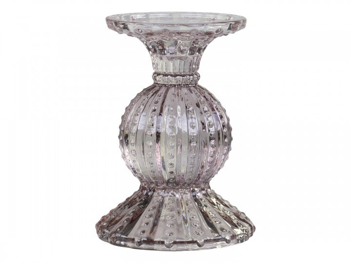 Taupe Glass Pillar Candlestick - two sizes