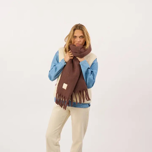 Wide Scarf in Mixed Wool - Brown